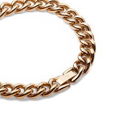 Chunky Chain Bracelet Rose Goldの留め具部分を斜め上から撮影した画像です。折り返し式のクラスプにはDWロゴが刻印されており、チェーンのラインに自然になじむデザインがご覧いただけます。