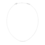 ダニエルウェリントン Mirelle Eternity Necklace Silverの全体像です。細身のシルバーチェーンの中央に、ホワイトキュービックジルコニアを一列にあしらったクリスタルバーが配されています。ロブスタークラスプと、長さ調節用のエクステンションチェーンも付属しています。