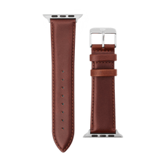 Apple Watch Ultra対応のDaniel Wellington Smartwatch Leather Strap St Mawesを表と裏に分けて並べた全体画像です。ブラウンのレザーストラップは滑らかな質感で、サイドステッチやシルバーのアダプター、ピンバックルのディテールが確認できます。