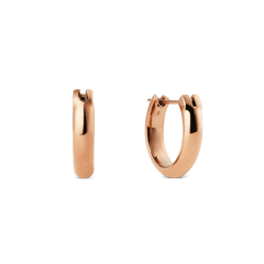 ダニエルウェリントン Arch Earrings Rose Gold 12mmを白背景で正面と側面から撮影した商品画像です。アーチ型のローズゴールドフープピアスで、滑らかな曲線と上品なポリッシュ仕上げの輝きが特徴です。