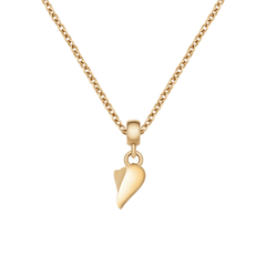 ゴールドチェーンネックレスに装着したBroken Heart Charm Goldの片側ピースの商品写真です。ポリッシュ仕上げの立体的なハーフハートモチーフが、チェーンの中央で柔らかな光を放っています。