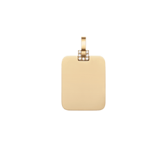 ダニエルウェリントンのゴールドペンダントトップ「Rectangular Detail Crystal Pendant G」単体です。鏡面仕上げの長方形プレートと、バチカン部分にあしらわれた小粒のクリスタルが特徴のミニマルデザインです。