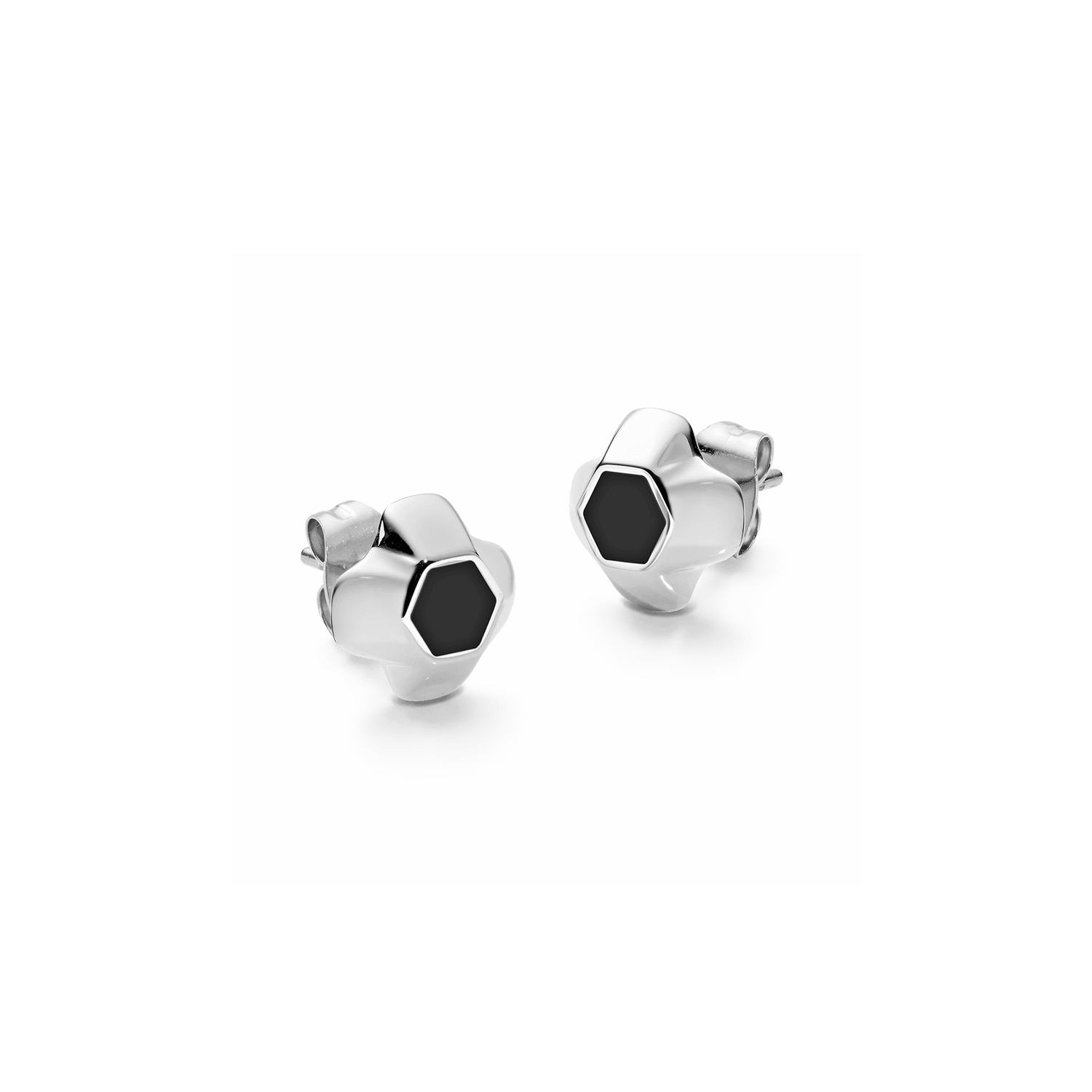 North Star Earrings Small Black Enamel Silver