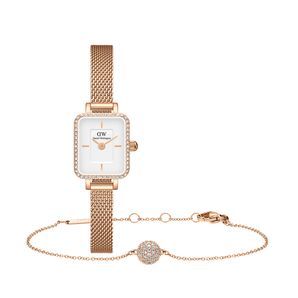 Quadro Mini Lumine Bezel & Pave Crystal Pendant Bracelet Rose Gold | DW