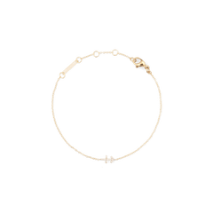 クリスタルをあしらったゴールドのチェーンブレスレット「Crystal Zodiac Chain Bracelet Gold」の商品写真です。繊細なゴールドチェーンが円を描くように白い背景に置かれ、双子座のモチーフを象ったクリスタルが上品に輝いています。アジャスターバーやロブスタークラスプの細部まで確認できます。