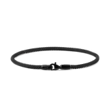 Daniel WellingtonのTide Mesh Bracelet Ashfield 2.8を白背景で撮影した商品画像です。細かく編み込まれたブラックのメッシュチェーンとロブスタークラスプがはっきりと確認できます。
