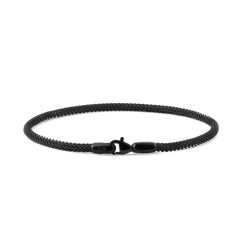 Daniel WellingtonのTide Mesh Bracelet Ashfield 2.8を白背景で撮影した商品画像です。細かく編み込まれたブラックのメッシュチェーンとロブスタークラスプがはっきりと確認できます。