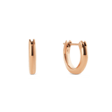 ダニエルウェリントン Arch Earrings Rose Gold 9mmを白背景で正面と側面から撮影した商品画像です。ポリッシュ加工のローズゴールドが滑らかなアーチ型の曲線を描き、ハギータイプの留め具部分が確認できます。