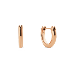 ダニエルウェリントン Arch Earrings Rose Gold 9mmを白背景で正面と側面から撮影した商品画像です。ポリッシュ加工のローズゴールドが滑らかなアーチ型の曲線を描き、ハギータイプの留め具部分が確認できます。