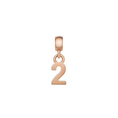 Daniel WellingtonのNumber Charm Rose Gold「2」。丁寧に磨き上げられたローズゴールドの表面が美しく輝き、ベイル部分からブレスレットやネックレスに取り付けて、記念日や特別な数字をパーソナライズできます。