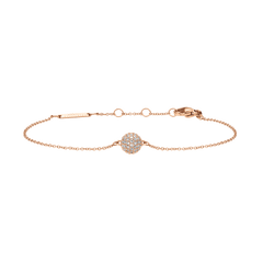Daniel Wellington Pavé Crystal Pendant Bracelet Rose Goldの全体像です。細いローズゴールドチェーンの中央に、CZクリスタルをパヴェセッティングした球体ペンダントがあしらわれています。ロブスタークラスプとブランドロゴ入りの延長プレートも確認できます。