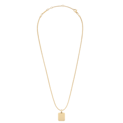 ダニエルウェリントンのRectangular Detail Crystal Pendant Gをゴールドチェーンに通したネックレスの全体写真です。細身のカーブチェーンに、クリスタルがあしらわれた長方形のペンダントトップが下がっており、留め具やアジャスター部分までしっかりと確認できます。