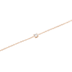 Mirelle Solitaire Bracelet Rose Goldのストーン部分をクローズアップした画像です。繊細なローズゴールドチェーンの中央に、小さな爪留めでセットされたホワイトキュービックジルコニアが、白い背景の上で上品に輝いています。