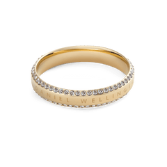 Classic Aura Duo Ringを斜め上から撮影した画像です。ゴールドのリング両側に並ぶキュービックジルコニアの輝きと、Daniel Wellingtonのロゴ刻印が確認できます。