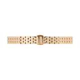 Daniel Wellingtonの5-Link Strap Rose Goldを裏側から見たバタフライバックル部分のクローズアップです。ポリッシュ仕上げのローズゴールド5連リンクと、フラットに閉じるバックル構造がご覧いただけます。