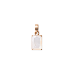 ダニエルウェリントンのMother of Pearl Octagonチャーム。ファセットカットの真珠母貝をローズゴールドの爪留めで四隅に固定した、八角形のデザインです。白背景に正面から撮影した商品画像。
