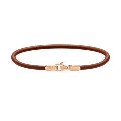 ダニエルウェリントン St Mawes Bracelet Rose Goldの正面画像。丸みのあるブラウンレザーコードにローズゴールドのロブスタークラスプを組み合わせた、シンプルなデザインのレザーブレスレットです。