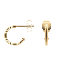 ダニエルウェリントン Charms Earrings Goldの側面と正面からのアングルです。C字型のフープが描く曲線や、チャーム取り付け用のループ、ポストの細部までご確認いただけます。