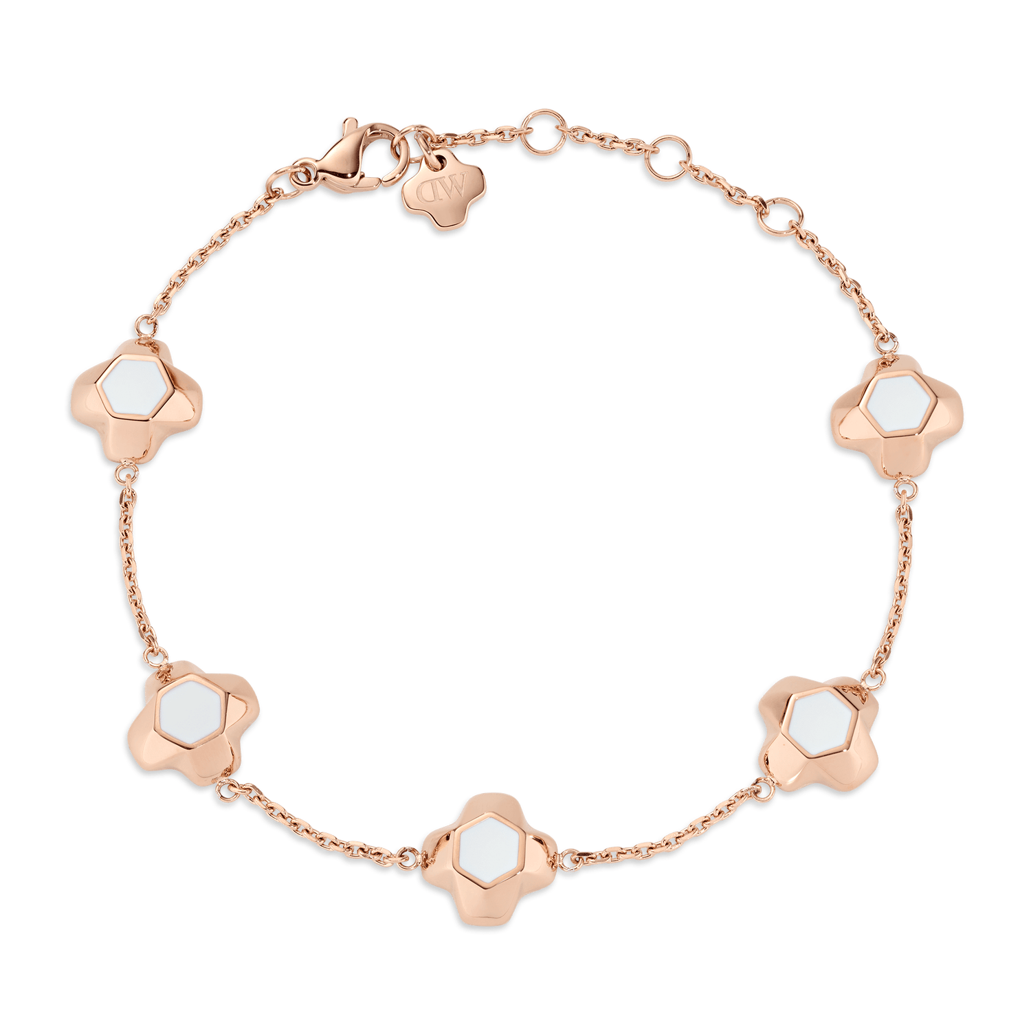 North Star Bracelet 5 Small White Enamel Rose Gold