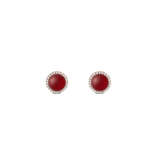Daniel Wellington Audrey Earrings Red Agathe Rose Goldは、深紅の天然メノウをドーム型にカットし、ホワイトキュービックジルコニアのハローで縁取ったローズゴールドのスタッドピアスです。