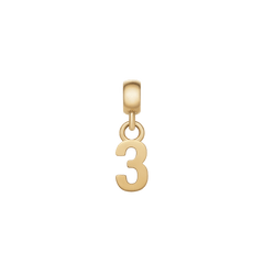 ゴールドメッキ仕上げの「3」をあしらったDaniel WellingtonのNumber Charmです。コンパクトなベイルから小さなリングで数字が吊り下がり、光沢のある表面が上品に輝きます。