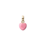 ダニエルウェリントン Rhondonite Heart Gold Charmの正面画像。ふっくらとした丸みのあるピンクのロードナイト天然石をハート型に仕上げ、ゴールドの金具で留めたチャームです。