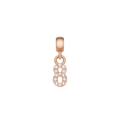 ダニエルウェリントンのCrystal Number Charm Rose Gold（数字の「8」モチーフ）の単体画像です。ローズゴールド仕上げのボディに、キュービックジルコニアが丁寧にセットされ、白い背景の中で繊細な輝きを放っています。