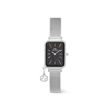 Daniel WellingtonのQuadro Crystal Zodiac Sterling Setは、スクエアケースにクリスタルをあしらったベゼルとブラックマザーオブパールの文字盤、シルバーメッシュストラップを組み合わせた腕時計に、蟹座をモチーフにしたクリスタルチャームをセットにしたモデルです。
