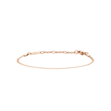 Daniel WellingtonのFlat Chain Bracelet ローズゴールド全体像。フラットに編み込まれた細身のチェーンと、アジャスター付きのクラスプ、ブランドロゴが刻印されたプレートが確認できます。