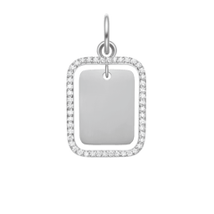 Daniel WellingtonのRectangular Crystal Frame Pendant Sは、シルバーのペンダントトップです。鏡面仕上げの長方形プレートをクリスタルが一周し、角にわずかな丸みを持たせたミニマルなデザインが特徴です。