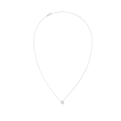 おとめ座をモチーフにしたCrystal Zodiac Chain Necklace Silverの全体画像です。白背景に、繊細なシルバーチェーンがドロップ型のシルエットを描き、下部にはクリスタルで形作られた小ぶりなペンダントトップがあしらわれています。