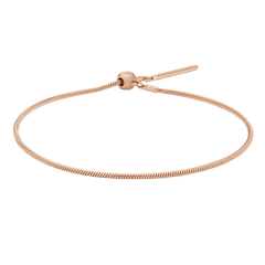 Daniel Wellington Charms Snake Bracelet ローズゴールドの全体を白背景で撮影した画像です。細身のスネークチェーンとスライド式の留め具が確認でき、チャームを取り付ける前のシンプルな状態となっています。