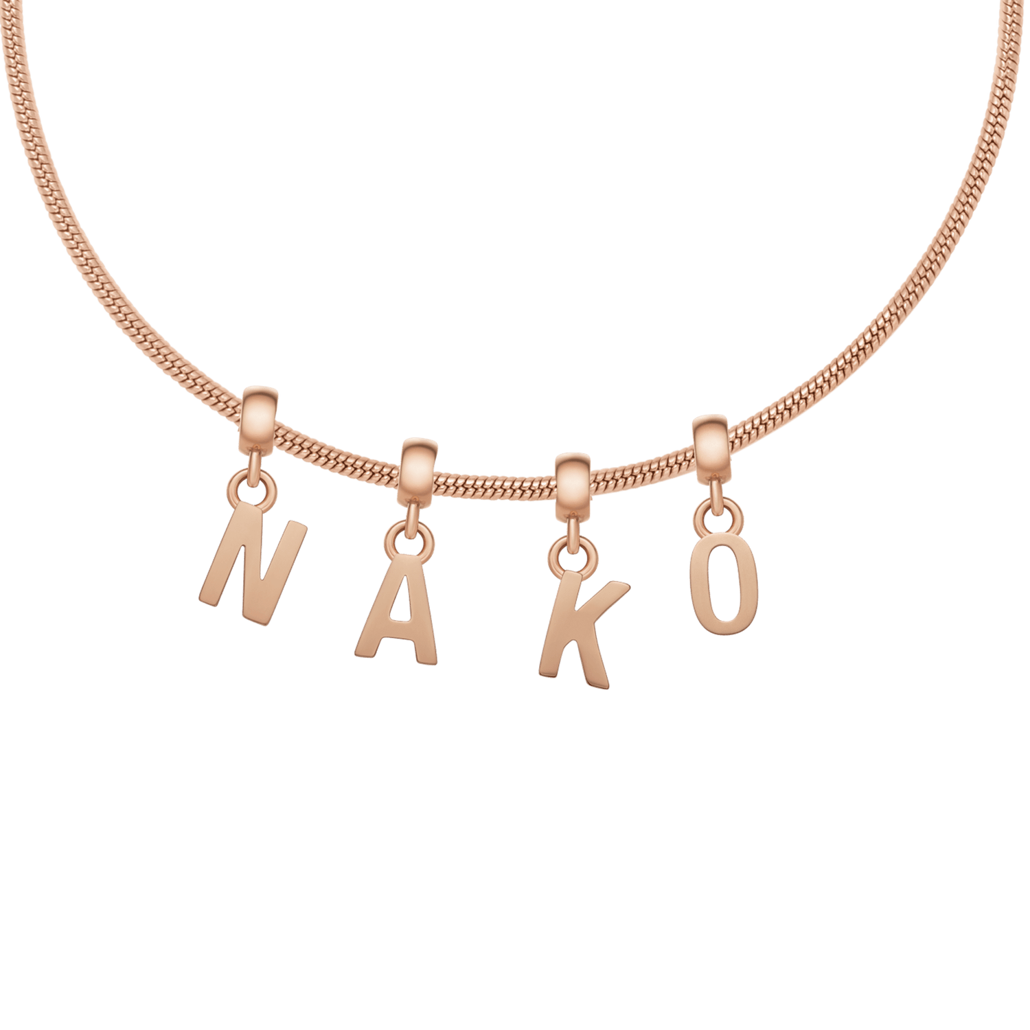 4 charm letters  on snake necklace