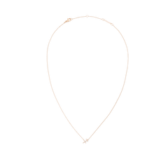いて座モデルのCrystal Zodiac Chain Necklace（ローズゴールド）の全体像です。白い背景に細身のローズゴールドチェーンが滑らかなループを描き、下部中央にはクリスタルで形作られたいて座のペンダントが配置されています。上部にはロブスタークラスプとアジャスターが確認できます。
