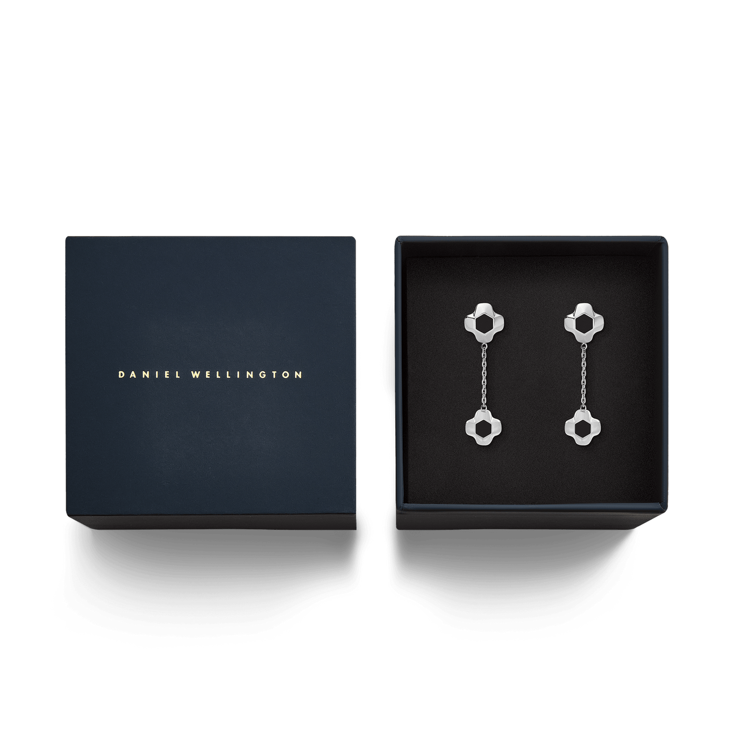 North Star Earrings Drop Black Enamel Silver