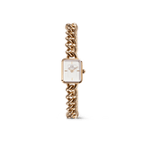 Daniel WellingtonのJolie Chain Rose Goldです。ローズゴールドの立体的なチェーンブレスレットに、コンパクトなスクエアケースとホワイトダイヤルを組み合わせた、ジュエリーのようなデザインのレディース腕時計です。