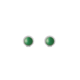 ダニエルウェリントン Audrey Earrings Jade Silverのスタッドピアス。ドーム型にカットされた鮮やかなグリーンのヒスイを、ホワイトキュービックジルコニアのヘイローが繊細に縁取ったデザインです。