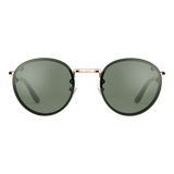 Daniel WellingtonのArch Steel Green Rose Goldサングラスの正面画像です。ラウンド型のグリーンレンズとローズゴールドのステンレススチールフレームが特徴のユニセックスデザインです。