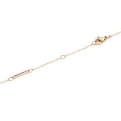 Crystal Zodiac Chain Necklace Goldの留め具部分をクローズアップした写真です。ロブスタークラスプやサイズ調整リング、Daniel Wellingtonのブランド名が刻印されたゴールドプレートが、細身のチェーンに沿って配置されています。