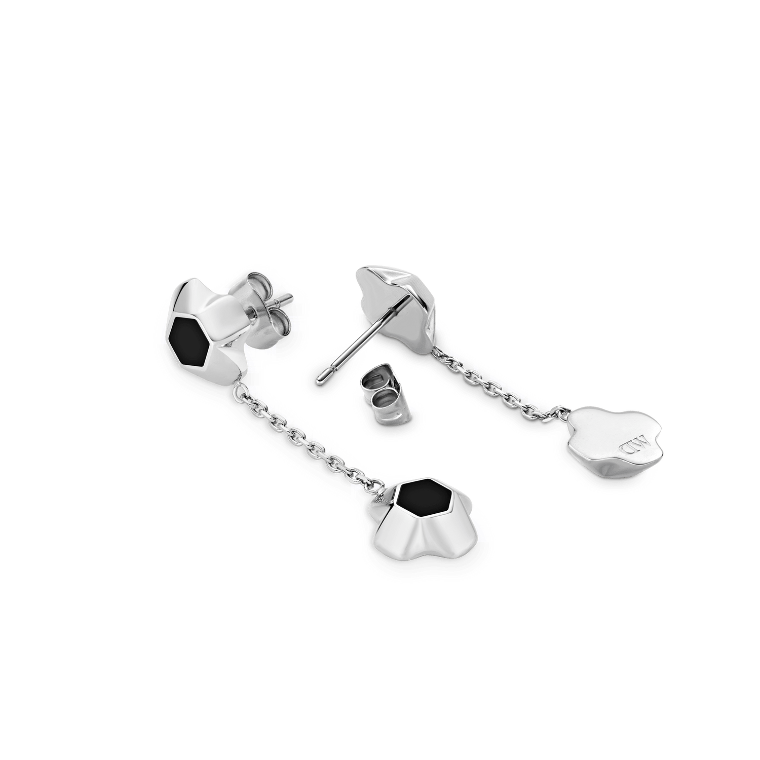 North Star Earrings Drop Black Enamel Silver