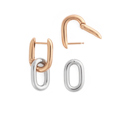 ローズゴールドのトップリンクとシルバーの下部リンクが取り外せる構造のContrast Link Earrings Two Tone Rose Gold。分解イメージでは、インビジブルロックのピンポスト部分が確認できます。