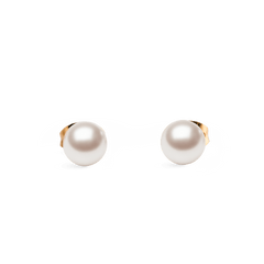 ダニエルウェリントンのパールスタッドピアス ローズゴールドの商品画像。ホワイトパールとローズゴールドのバタフライキャッチが映える、ミニマルなデザインのスタッドピアスです。白背景で撮影しています。