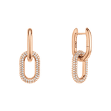 ダニエルウェリントン Crystal Link Earrings Rose Goldの正面と側面。ポリッシュ仕上げのローズゴールドフープに、キュービックジルコニアをパヴェセッティングしたオーバルリンクが連なるデザインです。