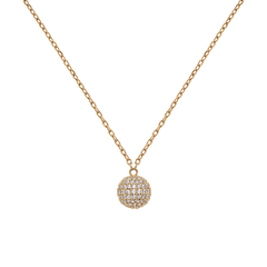 CZクリスタルを全面にパヴェセッティングした球体のペンダントを正面からクローズアップしたPavé Crystal Pendant Necklace Goldの商品画像です。ゴールドの細いチェーンとペンダントの煌めきが白い背景に映えています。
