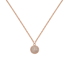 ダニエルウェリントンのPavé Crystal Pendant Necklace Rose Goldの正面画像です。CZクリスタルを隙間なくあしらった球体のペンダントと、細身のローズゴールドチェーンが白い背景に美しく映えています。