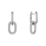 ダニエルウェリントン Crystal Link Earrings Silverの正面と側面を並べた商品画像です。ポリッシュ仕上げのシルバーホープに、キュービックジルコニアをパヴェセッティングで3列にあしらったオーバルリンクが連なる、チェーンモチーフのデザインです。