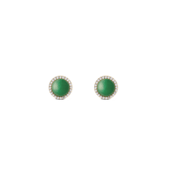 Daniel WellingtonのAudrey Earrings Jade Goldは、ドーム型の翡翠をゴールドフレームで包み込み、周囲にホワイトキュービックジルコニアのヘイローをあしらった8mmのスタッドピアスです。