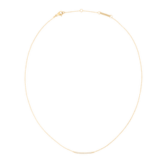 ダニエルウェリントン Mirelle Eternity Necklace Goldの全体像です。極細のゴールドチェーンの中央に、ホワイトキュービックジルコニアをあしらったバーが配されています。ロブスタークラスプとブランドロゴプレートも確認できます。