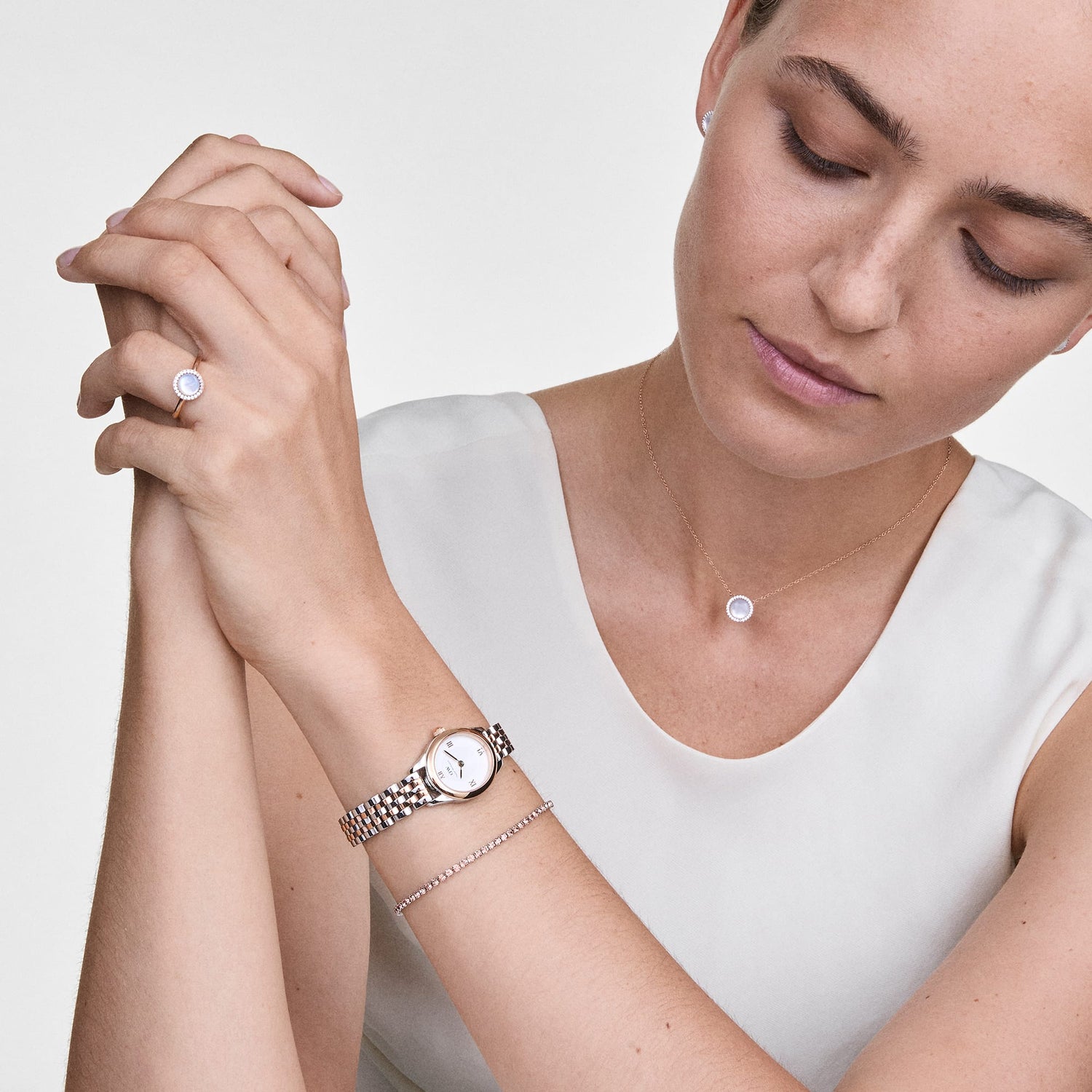 Ophelia Mini & Tennis Bracelet Apricot Silver Set