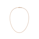 Daniel WellingtonのTide Mesh Necklace Rose Gold 1.8の全体像です。細やかなメッシュ編みのローズゴールドチェーンが、やわらかな楕円形を描き、同色のロブスタークラスプで留められています。シンプルながら上品なデザインが特徴です。